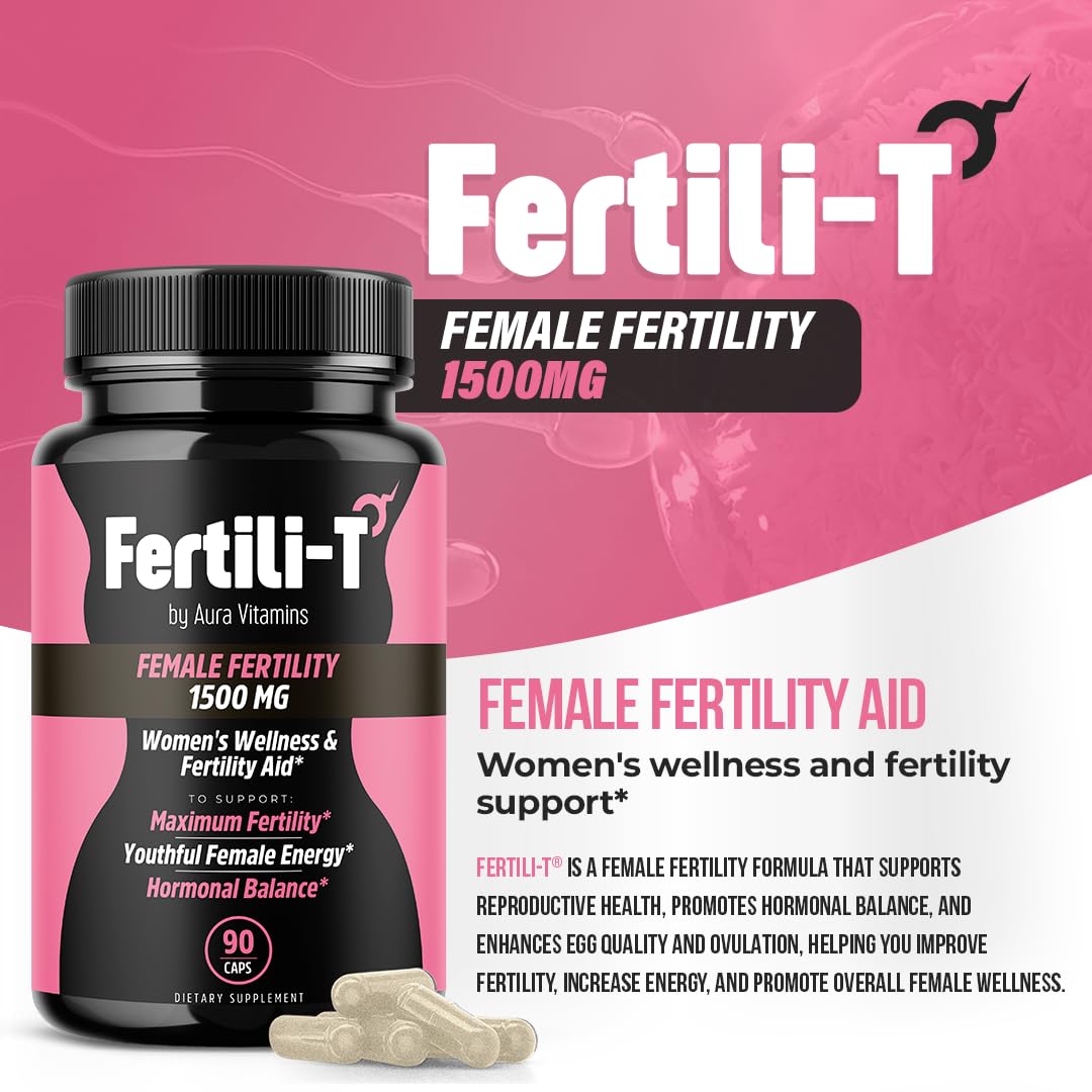 Fertili-t Female (90 Caps) Natural Fertility Support, Hormonal Balance & Prenatal Vitamins for Women, Conception Support, Natural Fertility Supplement with Aguaje & Red Maca (30-Day Supply) (1) AURA VITAMINS