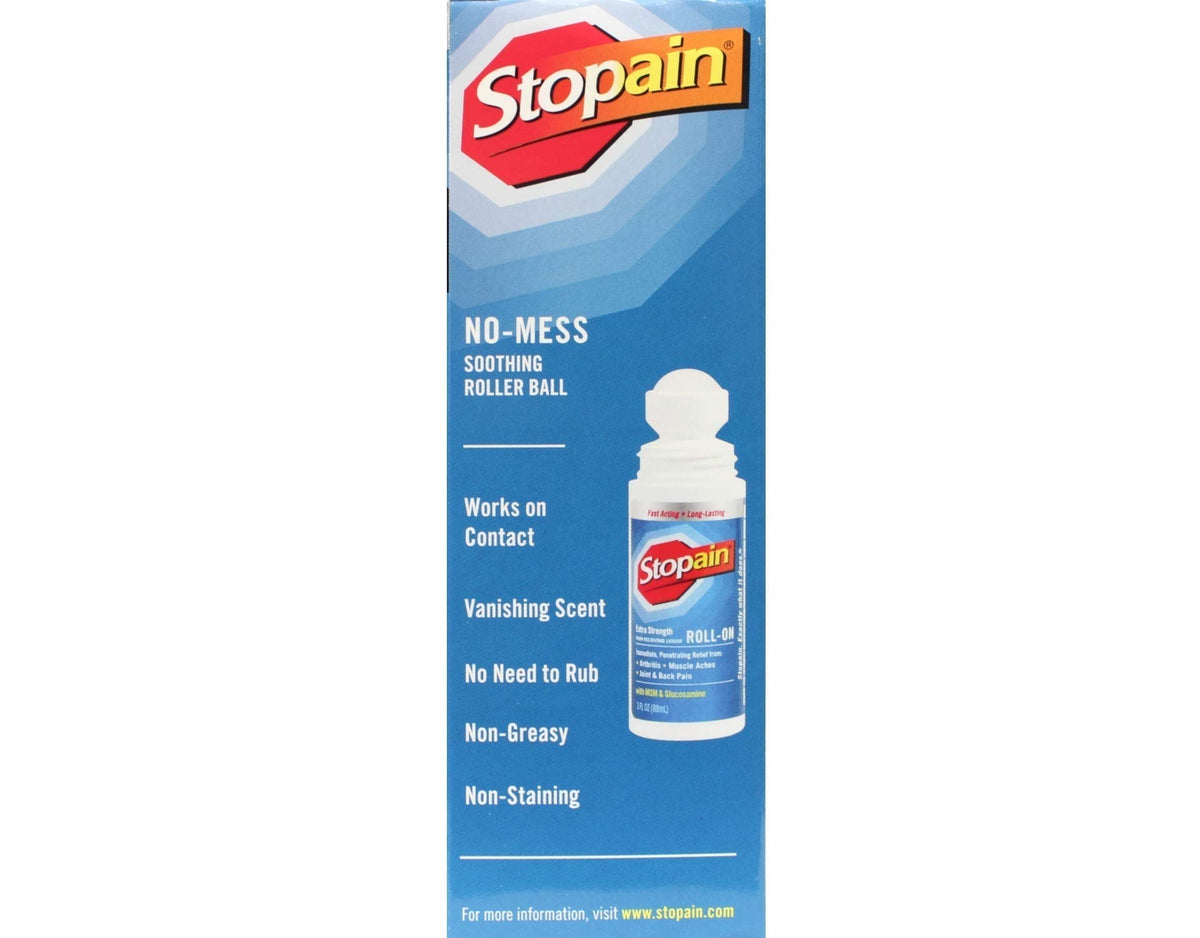 Stopain Pain Relief Roll On Gel 3oz (4 Pack) USA Made, Max Strength Fast Acting with MSM, Glucosamine, Menthol for Lower Back, Knee, Neck, HSA FSA Approved Topical Analgesic Products Stopain