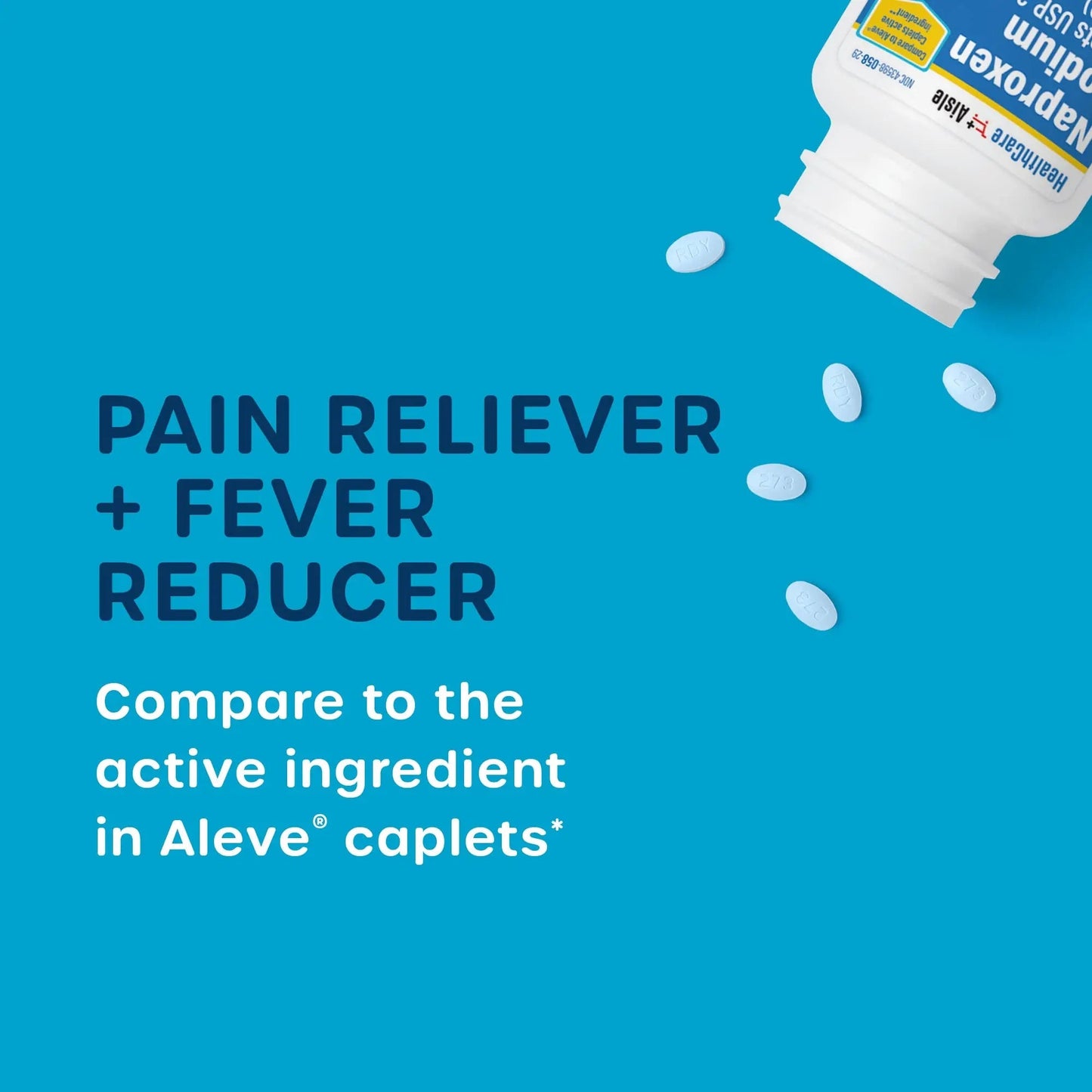 HealthCareAisle Naproxen Sodium, 220 mg - 200 caplets - Pain Reliever and Fever Reducer, Up to 12 Hours of Relief HealthCareAisle