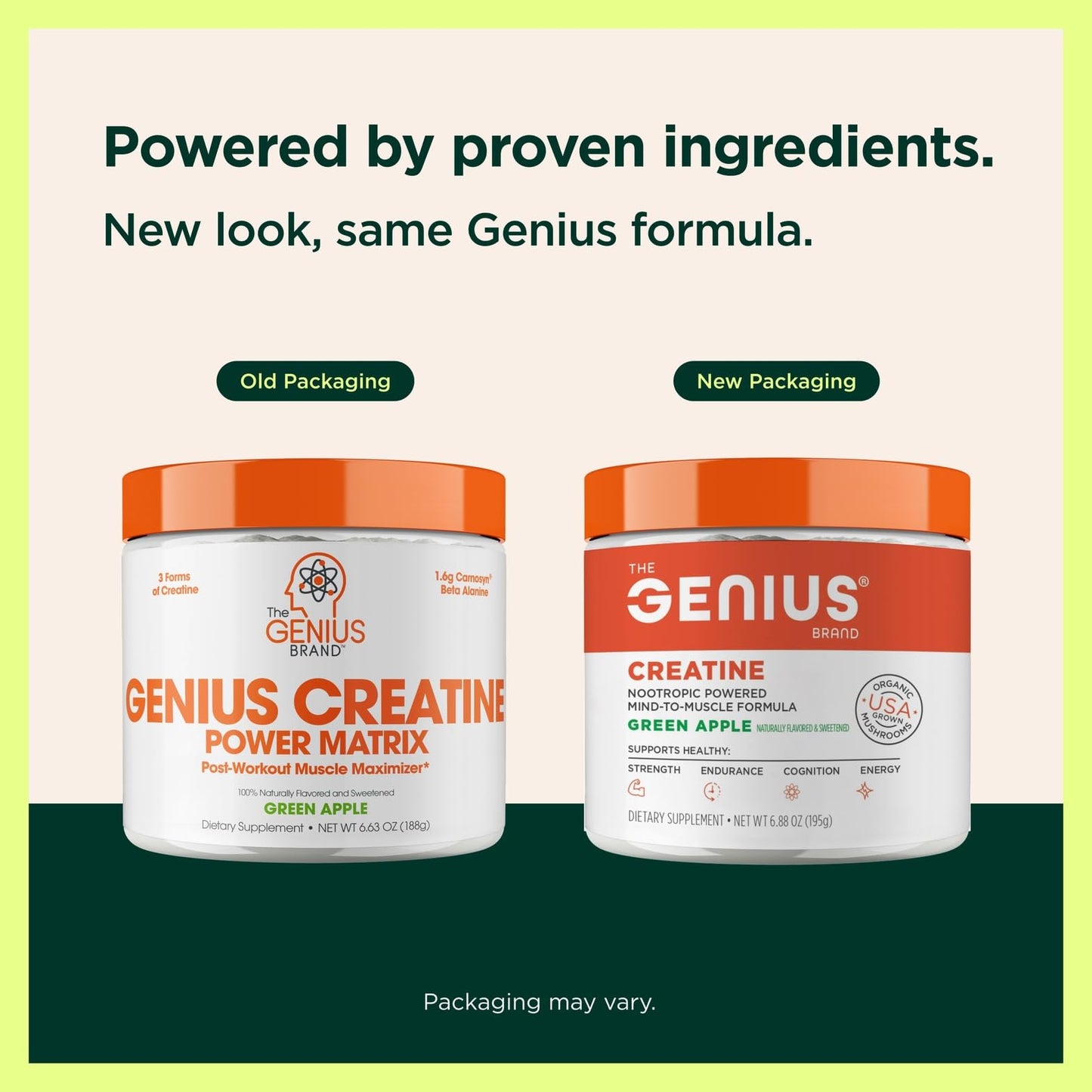 Genius Micronized Creatine Monohydrate Powder, Post Workout Supplement, Green Apple - 100% Naturally Flavored & Sweetened - Supports Muscle Building, Cellular Energy & Cognitive Function – 195g The Genius Brand