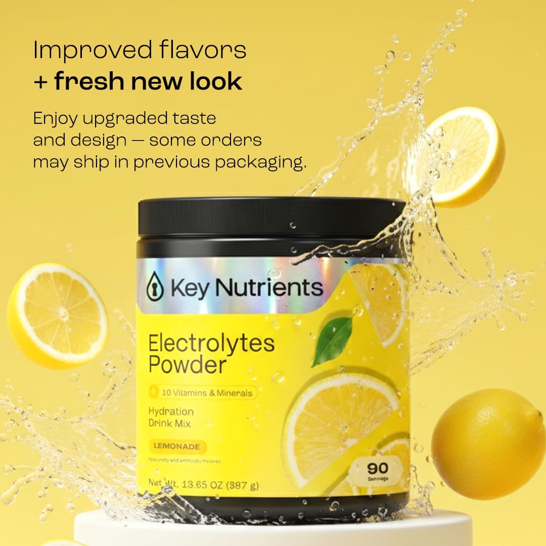 KEY NUTRIENTS Multivitamin Electrolytes Powder No Sugar - Refreshing Lemonade Electrolyte Powder - Sodium & Energy Supplement - Hydration Powder KEY NUTRIENTS