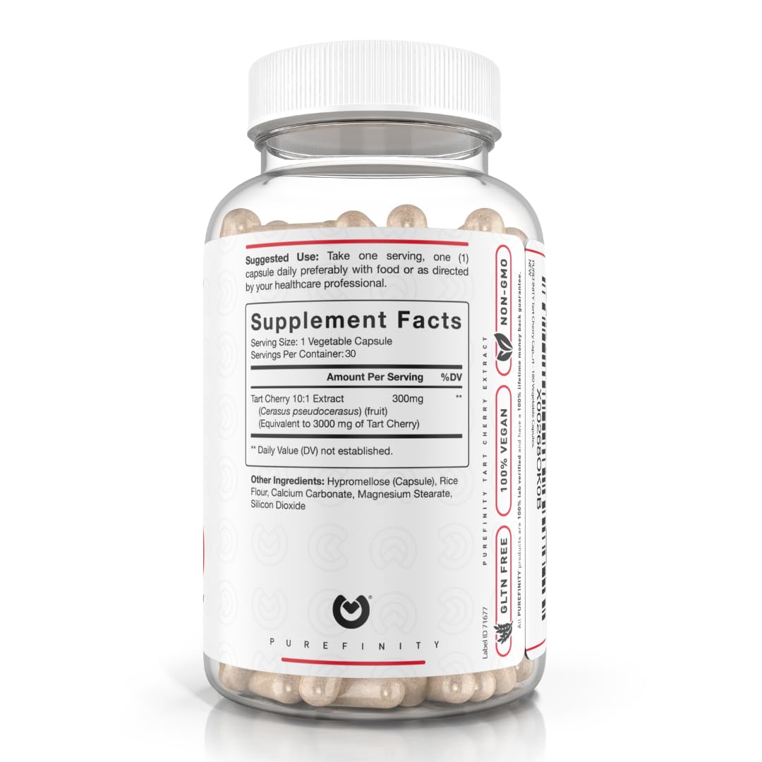 PUREFINITY Tart Cherry Capsules – Uric Acid Flush & Cleanse to Support Joint & Muscle Comfort with Raw Tart Cherry Extract, Non-GMO, Gluten Free, Vegan – 180 Count (6 Month Supply) Gsupps Australia
