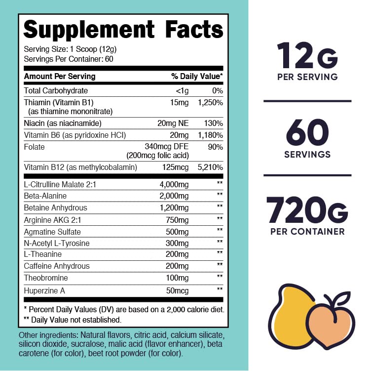 Nutricost Pre-Workout Powder for Women, Peach Mango, 60 Servings Nutricost