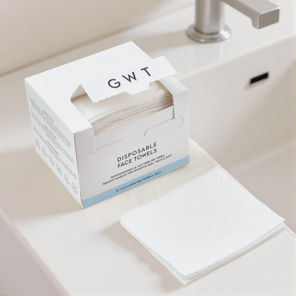 GWT XL Disposable Fragrance-Free Face Towels, 50 Count, 1 Pack Gold Water Trading