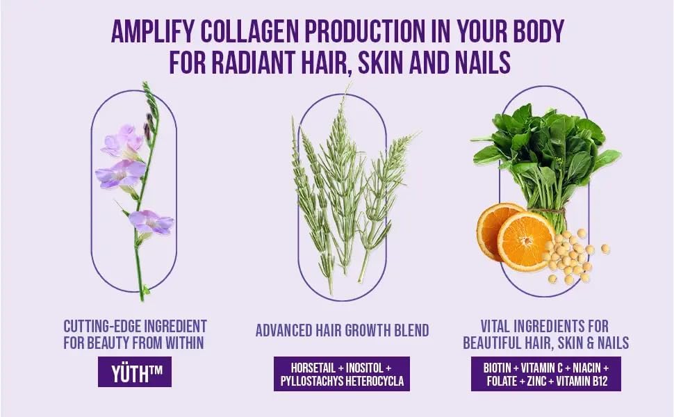 InnoSupps Hair + Skin + Nails Supplement | Vegan Collagen Booster | Biotin, B12, Horsetail Herb Powder | Stimulate Hair Growth, Revitalize Skin, Strengthen Nails | 60 Capsules Gsupps Australia