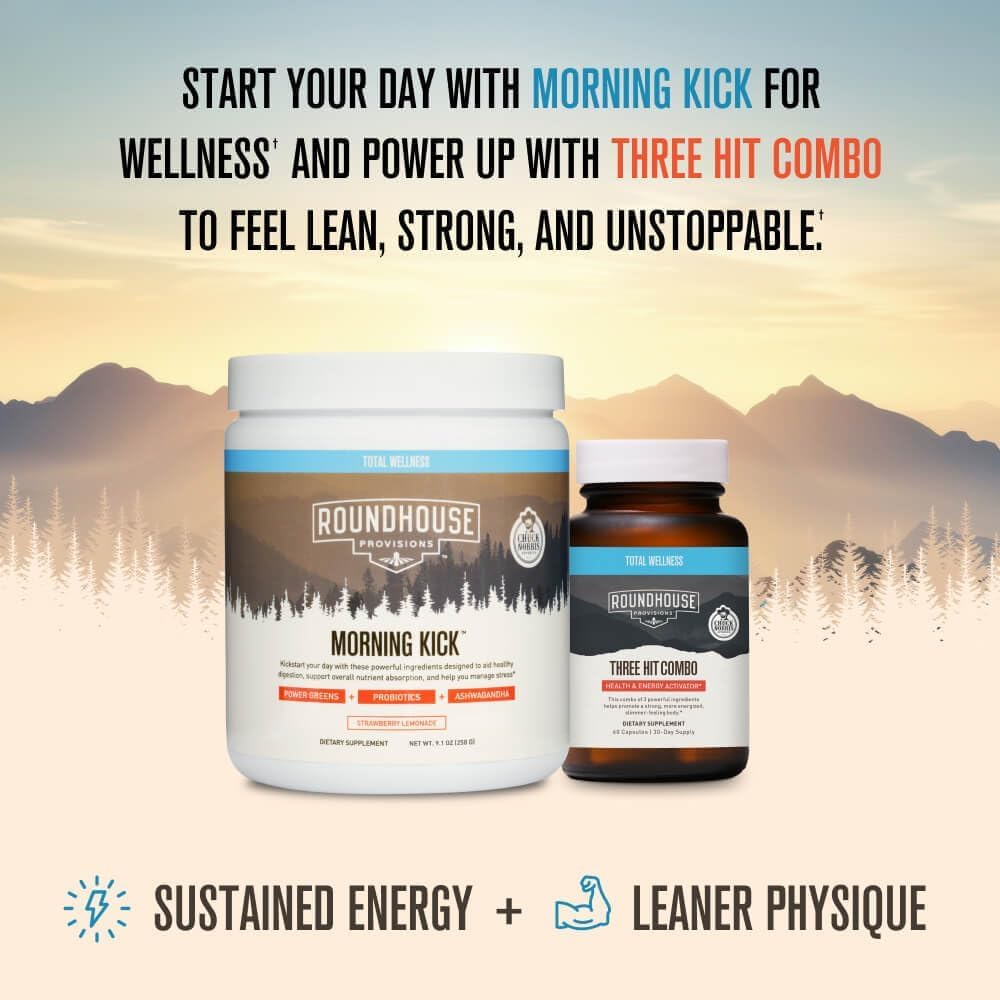 ROUNDHOUSE PROVISION Morning Kick, Zero Sugar Greens Superfood Powder Supplement with Ashwagandha, Collagen, Probiotics, Debloat Drink ROUNDHOUSE PROVISION