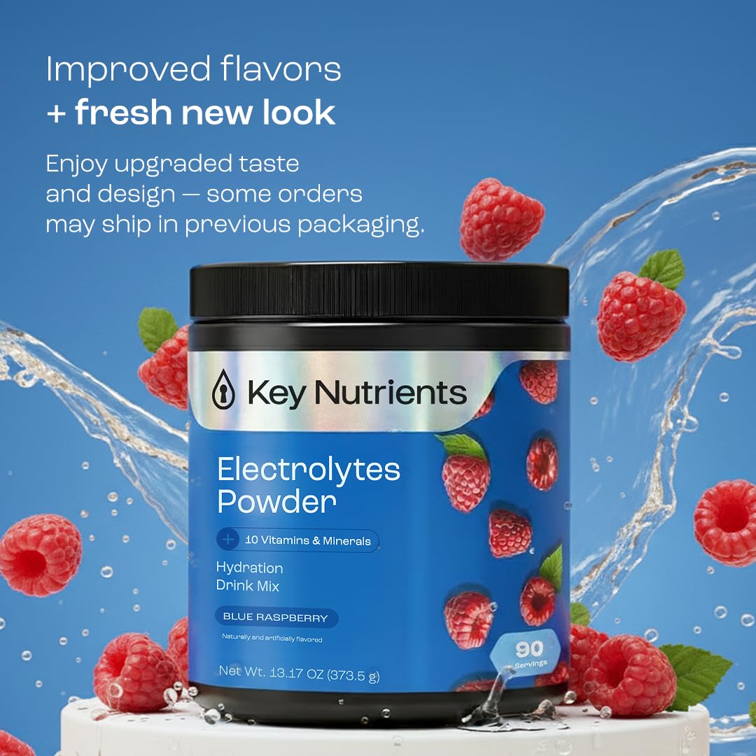 KEY NUTRIENTS Multivitamin Electrolytes Powder No Sugar - Sweet Blue Raspberry Electrolyte Powder - Endurance & Energy Supplement - Hydration Powder KEY NUTRIENTS
