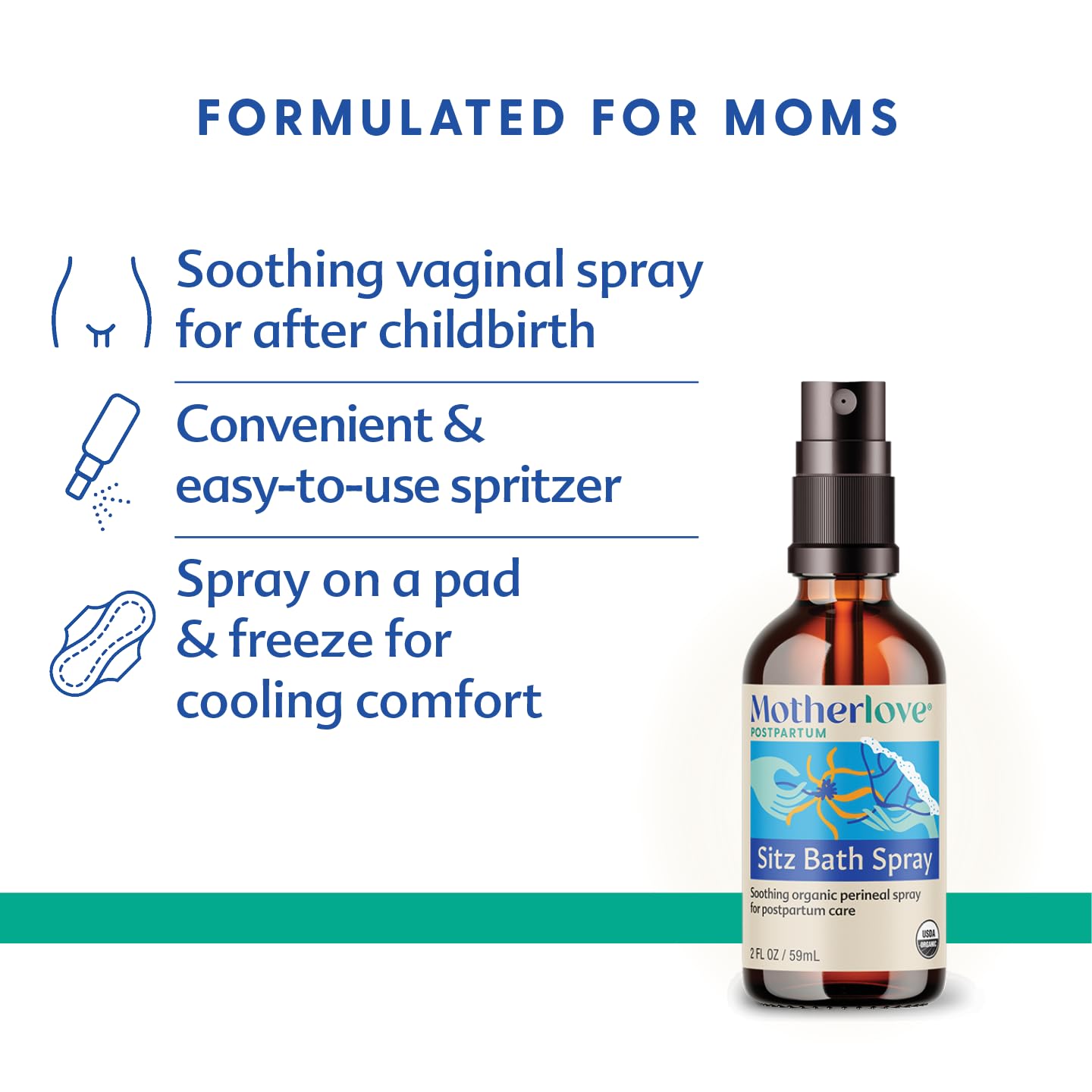 Motherlove Sitz Bath Spray (2 oz) Sitz Bath for Postpartum Care—Herbal Perineal Spray w/Witch Hazel—USDA Organic, Vegan, & Cruelty Free Motherlove