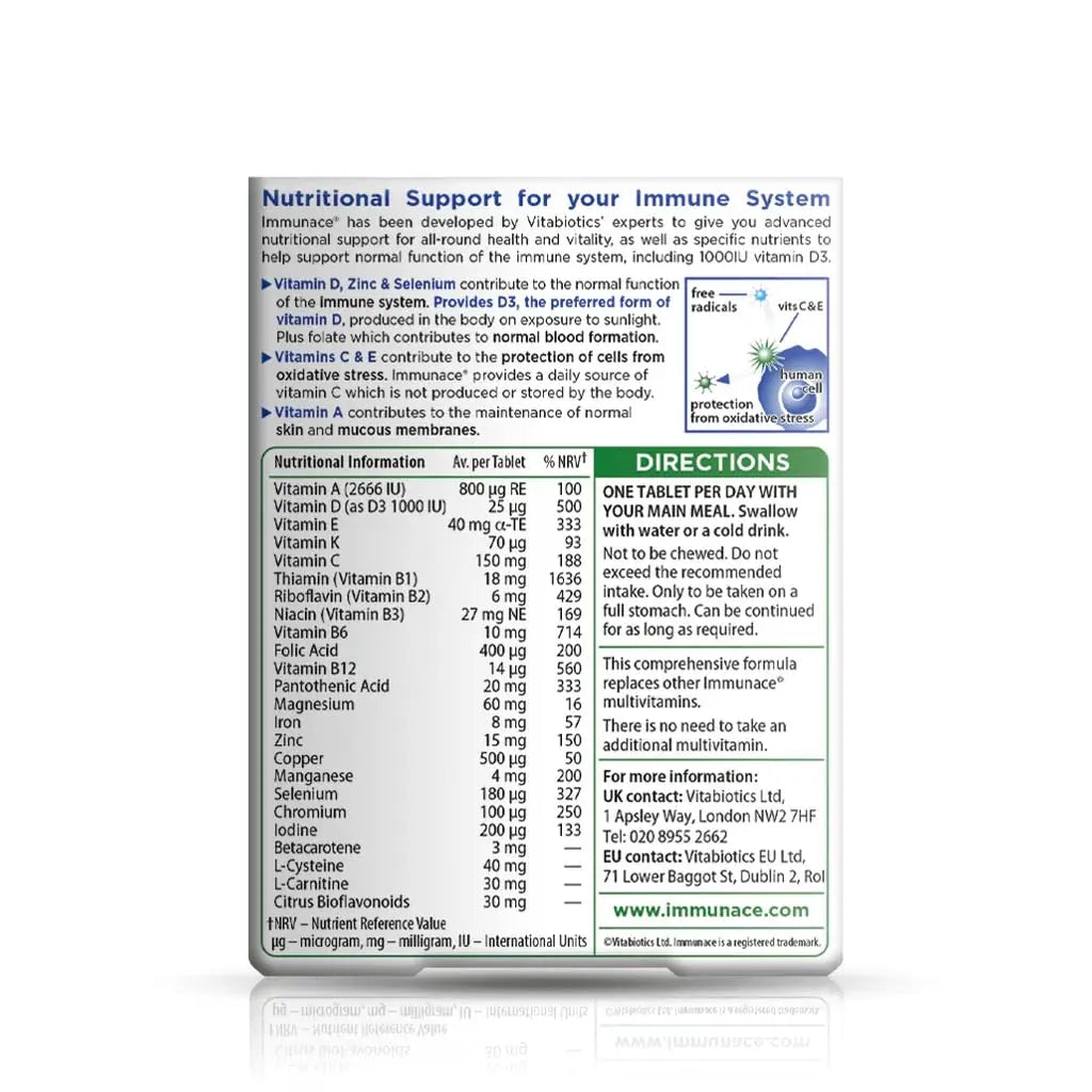 Vitabiotics Immunace Original - Advanced Micronutrient and Immune System Support | Vitamin C, Zinc, and Selenium - 30 Tablets Immunace
