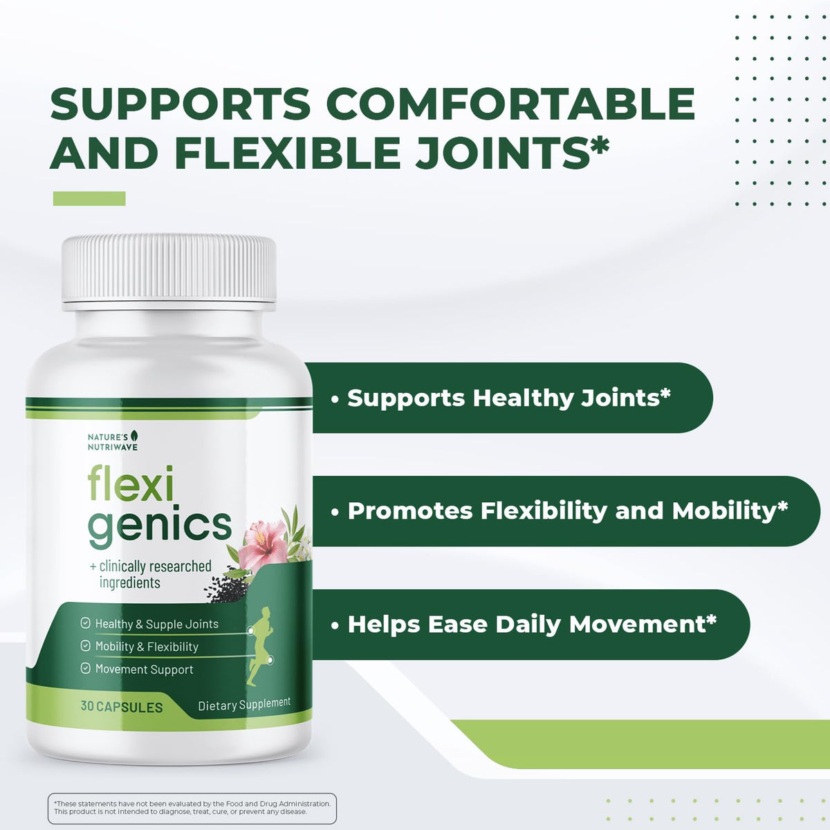 Flexigenics – Natural Support Formula with Green Tea Extract, Black Cumin Seed & Vitamin K2 – Non-GMO, Easy-to-Take – 30 Capsules, 1 Month Supply Nature’s NutriWave
