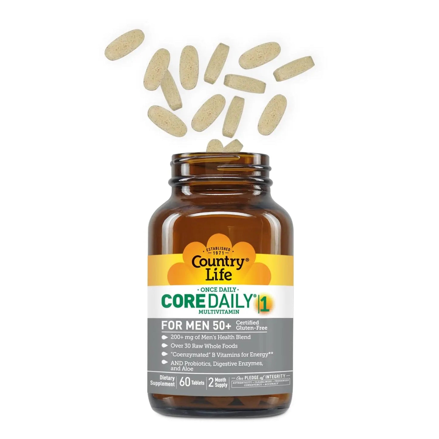 Country Life CORE Daily-1 Multivitamin for Men 50+ - Gluten-Free, Energy Support with Coenzymated B Vitamins Country Life
