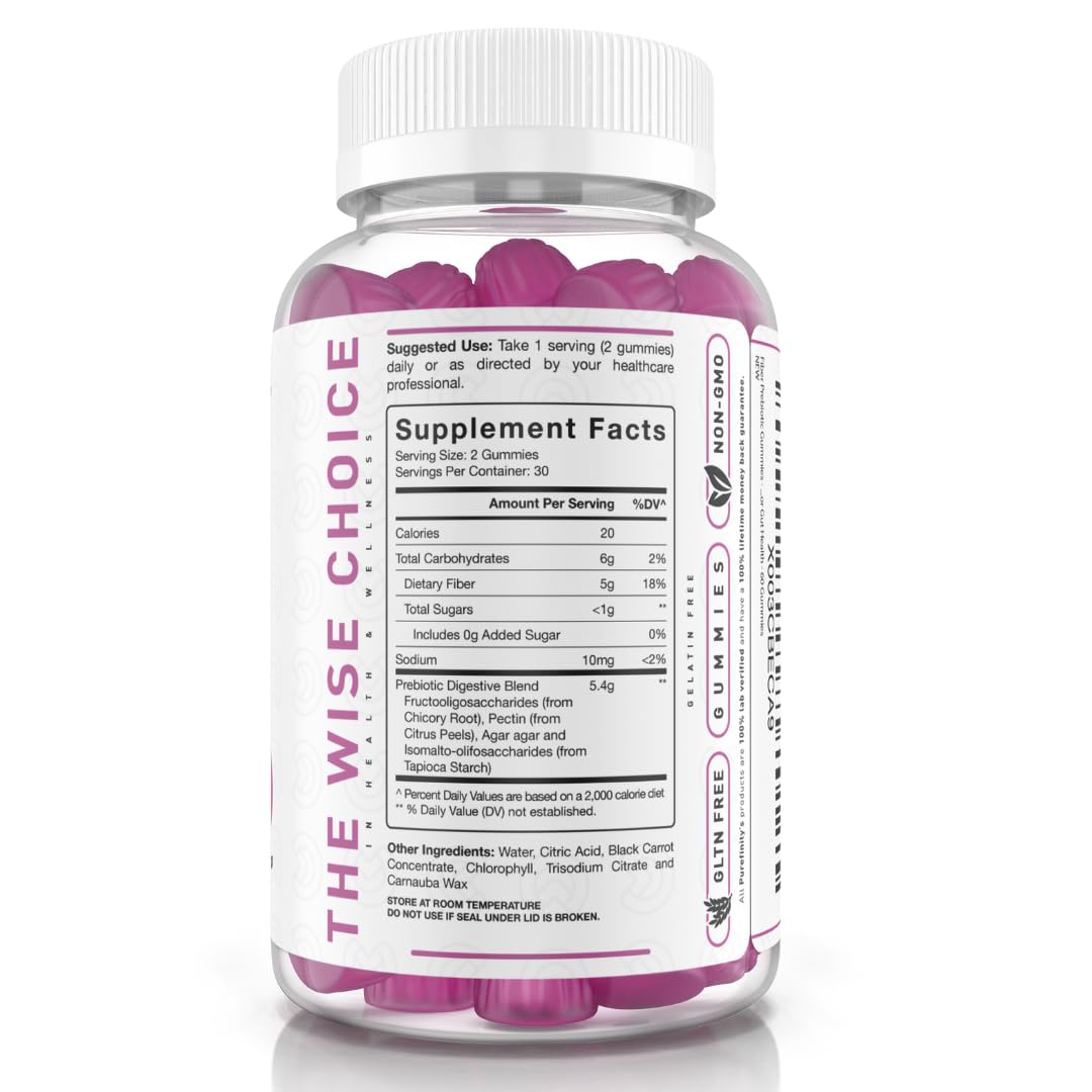PUREFINITY Fiber Gummies for Adults with Inulin FOS from Chicory Root, Sugar Free Prebiotic Supplement for Daily Digestion & Constipation Support – Non-GMO, Vegan, 60 Count Gsupps Australia