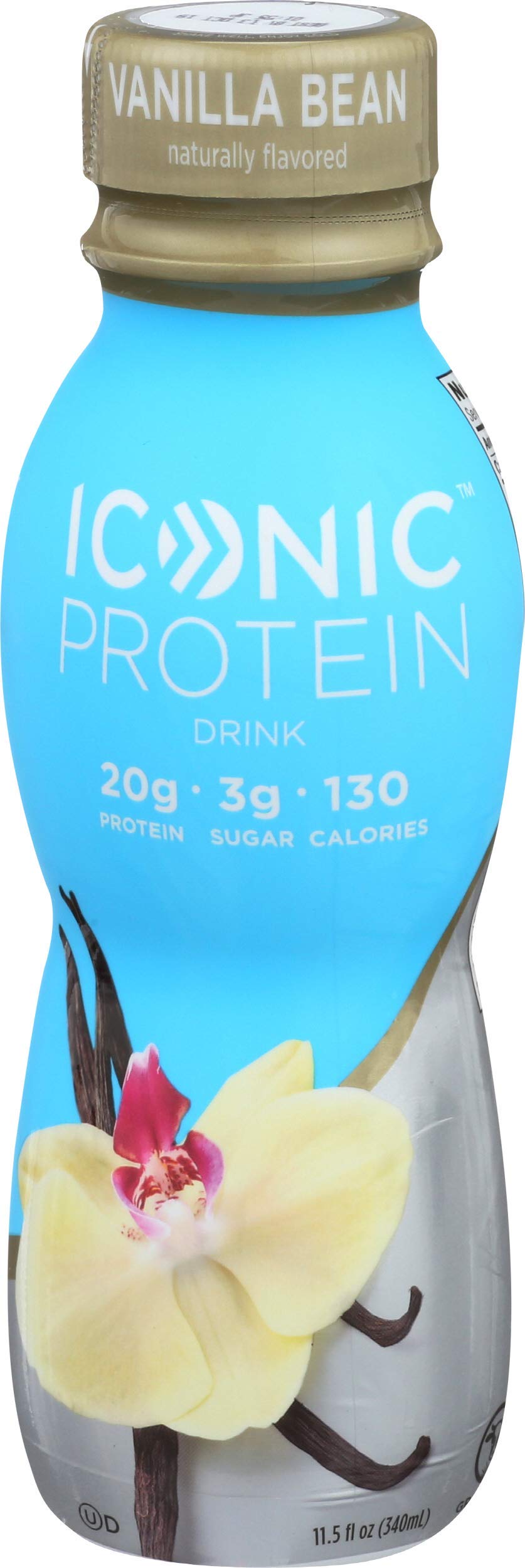 Iconic Protein Drinks, Vanilla Bean (12 Pack) - Sugar Free & Low Carb - 20g Grass Fed Protein - Lactose Free, Gluten Free, Non-GMO, Kosher - Keto Friendly Protein Shakes ICONIC