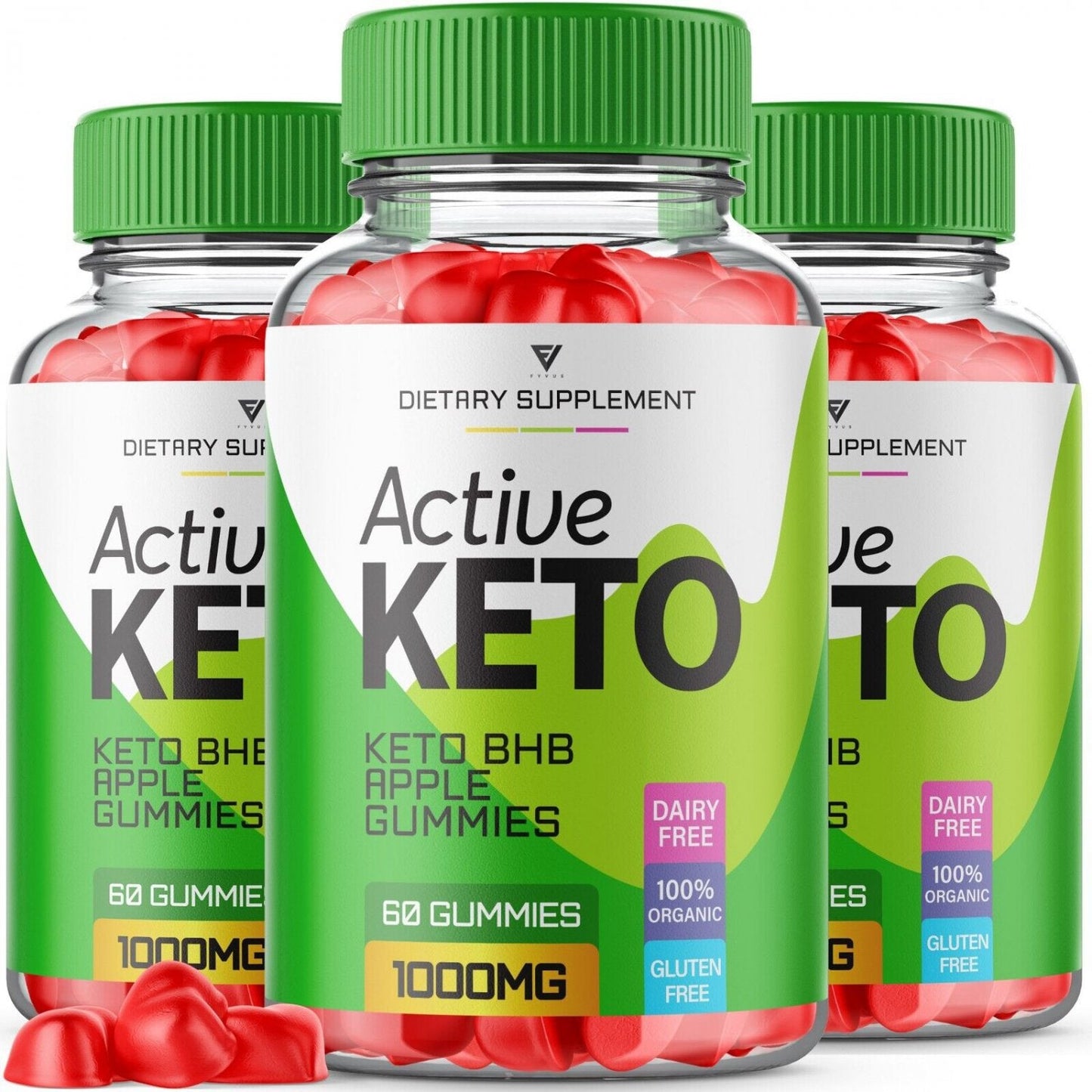 3x Active Keto BHB ACV Gummies 1000MG Apple Cider Vinegar (180 Gummies) Purvia