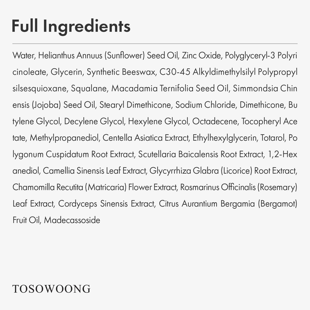 TOSOWOONG Zinc Oxide 10% Cream for Redness & Barrier, Rosacea Treatment TOSOWOONG