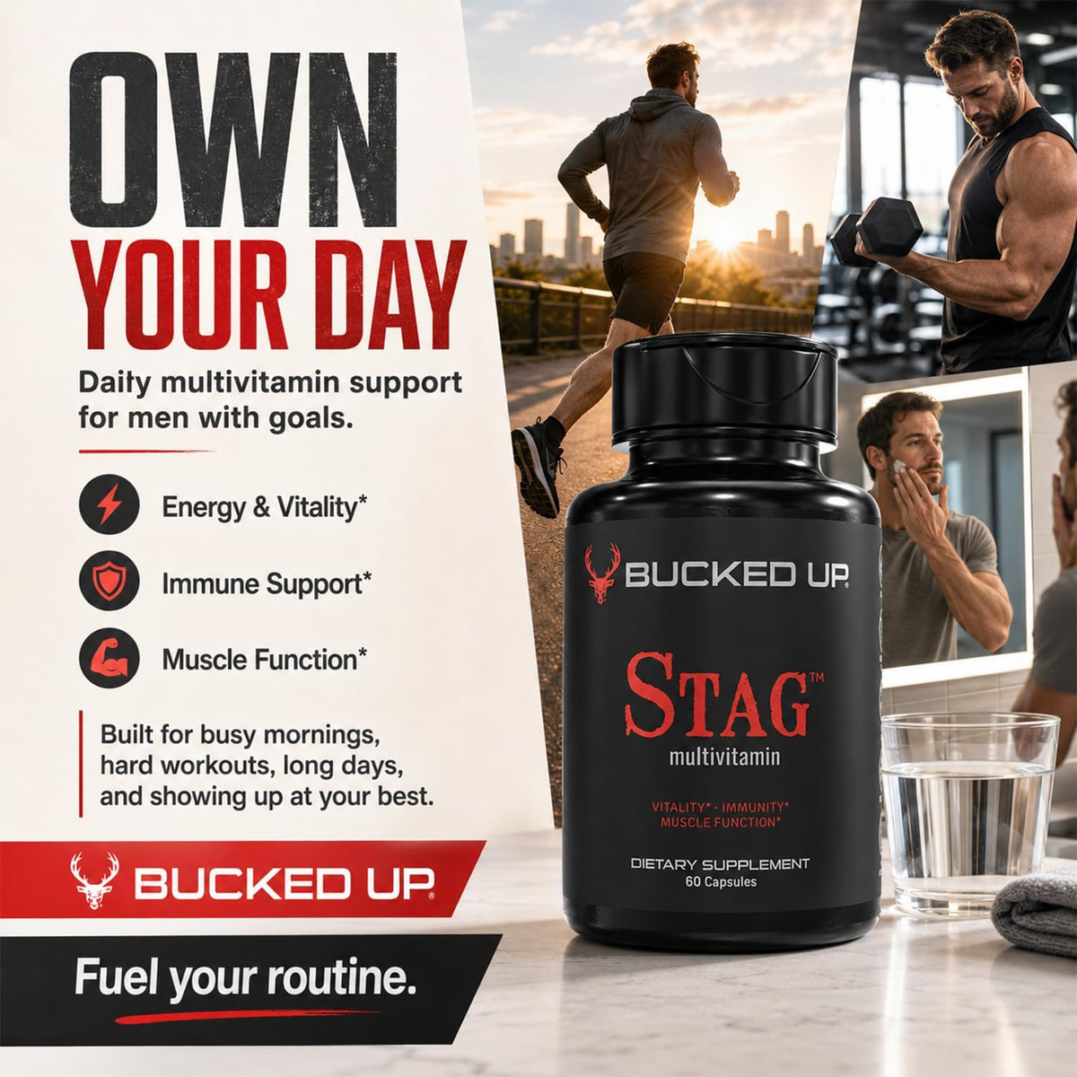 Bucked Up Stag Multivitamin - Men - Full Spectrum Vitamin Formula - Vitality, Immunity and Muscle Function (60 Capsules) Gsupps Australia