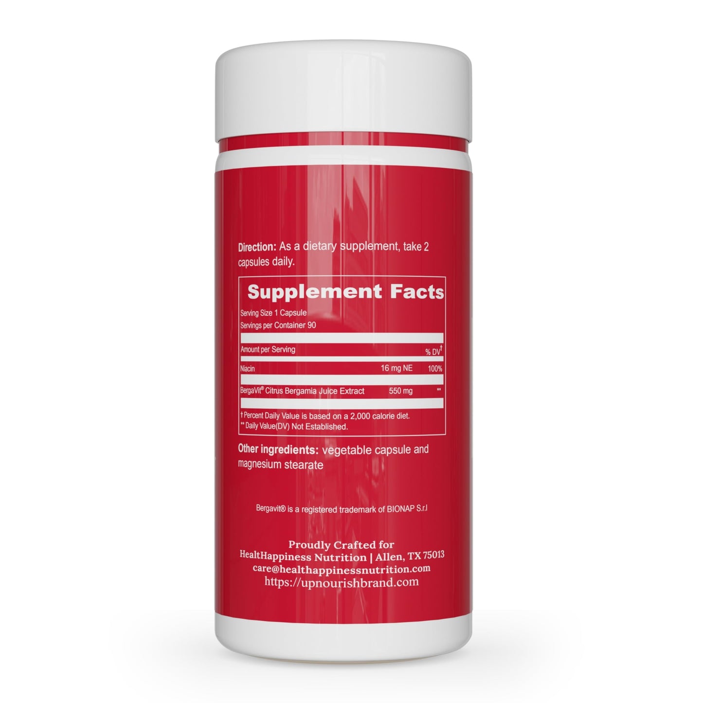UpNourish BERGAVIT Citrus Bergamot Cholesterol Supplement - Italian Citrus Bergamot Extract 550mg for Women and Men 90 Vegan Capsules UpNourish