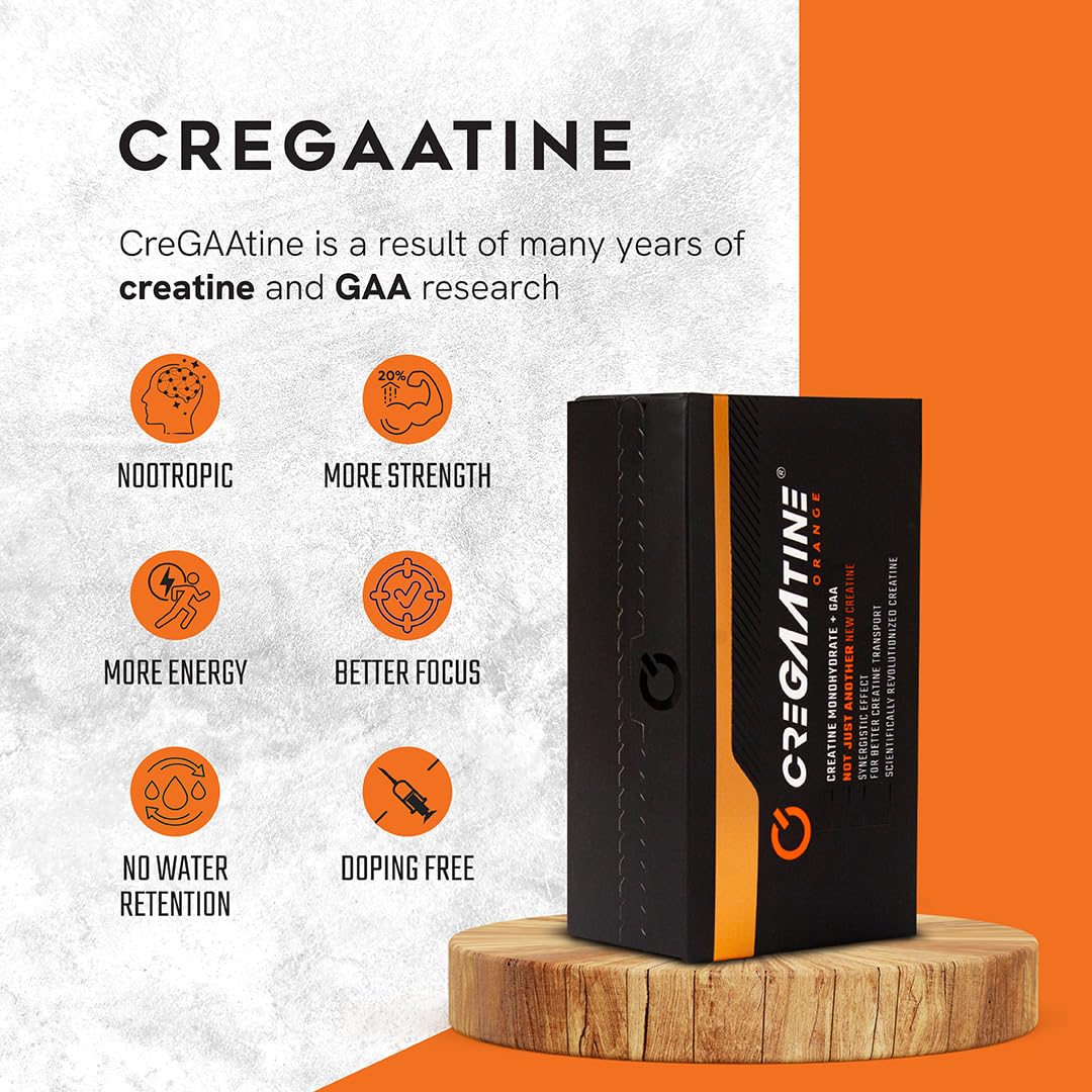 CreGAAtine Micronized Creatine Monohydrate + GAA | Increase Strength, No Water Retention | Boosts Memory & Focus | Single-Serve Packets | 60 Sachets, 30 Servings | (Sachets, Orange) CreGAAtine