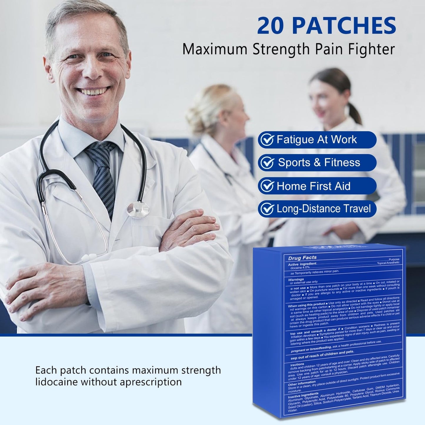KIbabyDI Professional Lidocaine Pain Relief Patches - 20 Count | 4% Medicated Gel Patches for Targeted Joint & Muscle Comfort | Long-Lasting 12-Hour Relief, Ultra-Flexible Design -lb265 KIbabyDI