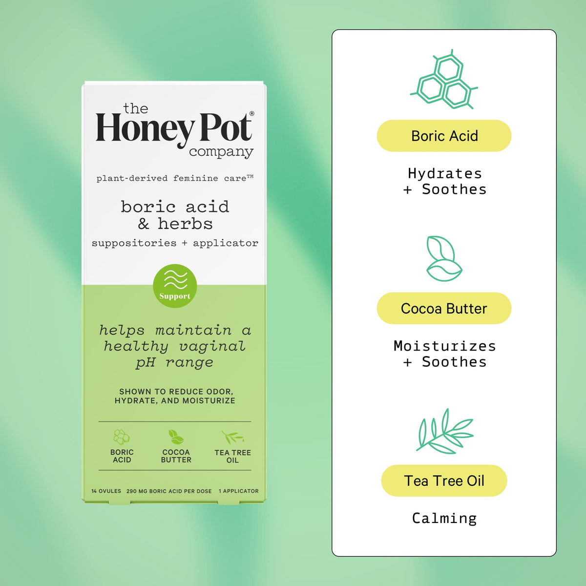 The Honey Pot Company 7 Day Boric Acid & Herbs Suppositories - Maintains and Balances Healthy Vaginal pH, Manages Odor, Hydrates, & Moisturizes - Gynecologist Tested The Honey Pot Company