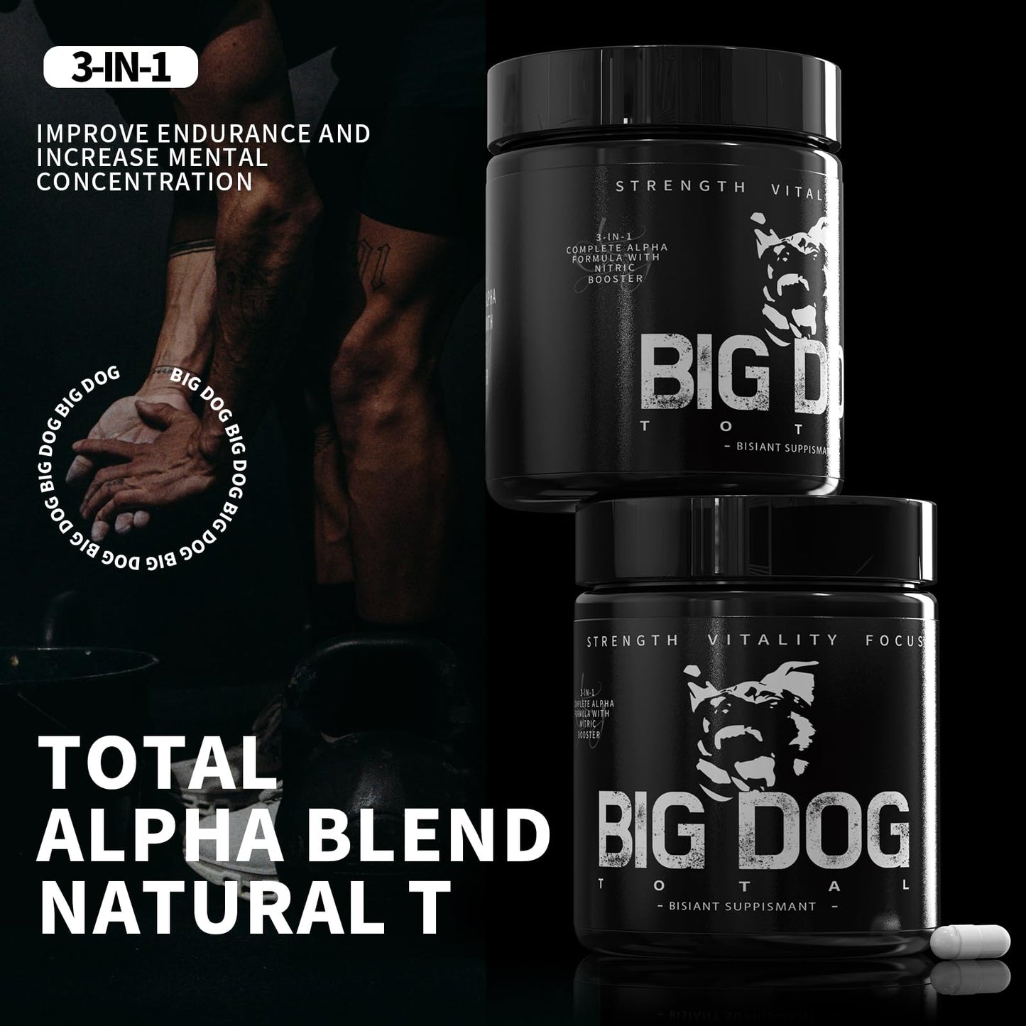Big Dog Total Male 3-in-1 Total Alpha Blend Men’s Must-Have, Non-GMO - Natural Energy & Endurance Support, 60 Count (Big Dog Total - 1Pcs) FMRFMR