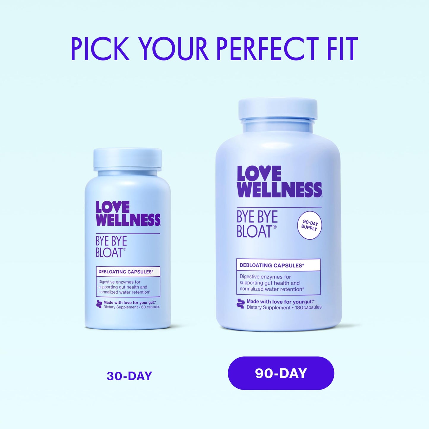 Love Wellness Bye Bye Bloat | Digestive Enzymes for Fast Acting Bloating Relief for Women | Helps Reduce Water Retention & Gas Relief | Supports Digestive Health with Fenugreek & Dandelion | 60 Count Love Wellness