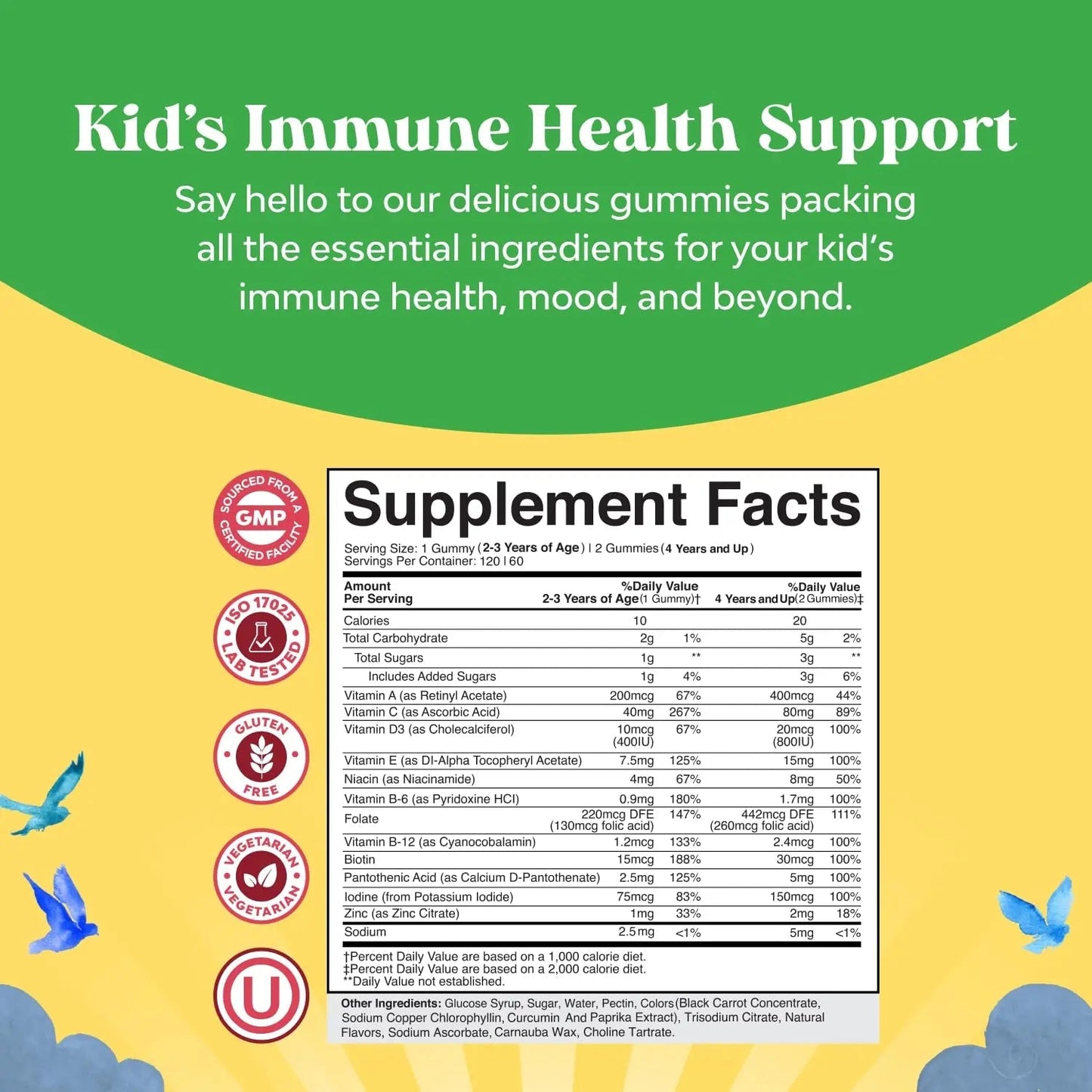 Bundle of Plant Based Kids Multivitamin Gummies with Vitamins A C D3 E B Zinc and DHA Omega 3 Gummies with Vegetarian 6 9 for Vision Brain Immunity Support Natures Craft