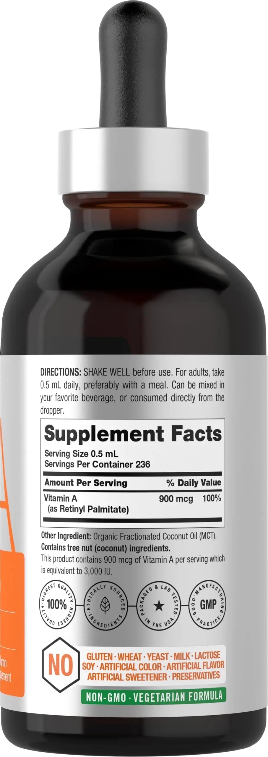 Horbäach Vitamin A Liquid | 4 fl oz | Supplement with Organic Fractionated Coconut Oil | Non-GMO, Gluten Free Horbäach
