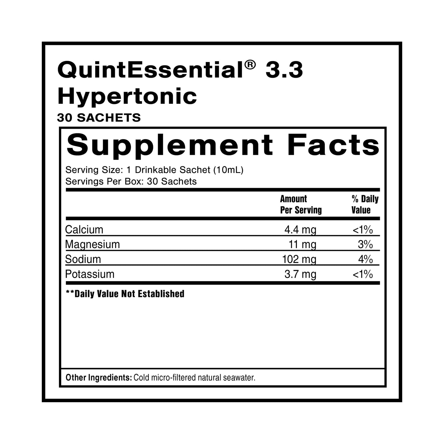 Quicksilver Scientific Quintessential 3.3 Sachets - Hypertonic Solution - Filtered Sea Water Hydration Packets - Liquid Minerals for Muscle Recovery, Stamina + Mineral Replenishment (30 Count) Quicksilver Scientific