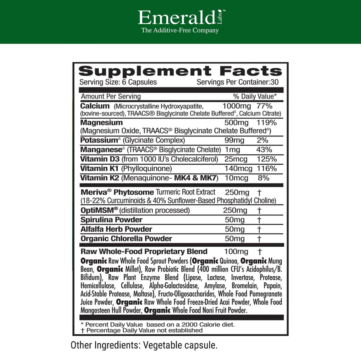 EMERALD LABS Osteo Bone Health - Immune Support & Bone & Joint Supplement with Vitamin D3, K2, Calcium, Magnesium, OptiMSM, Meriva Phytosome & More - 180 Vegetable Capsules EMERALD LABS