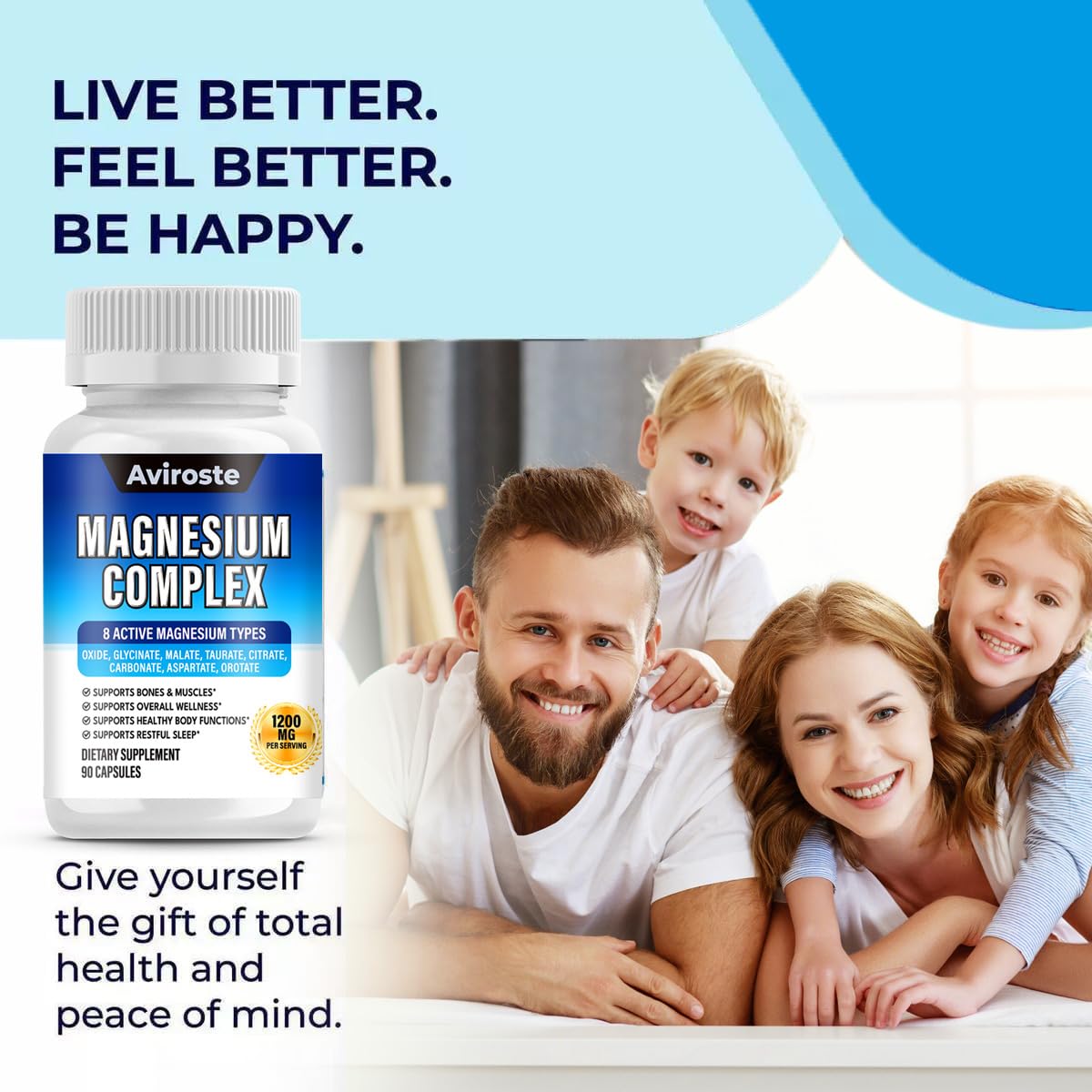 8 in 1 Magnesium Complex Supplement - 8 Elemental 1000mg - Magnesium Glycinate, Citrate, Malate, Taurate - High Absorption,for Muscle, Nerve & Sleep Support - 90 Capsules Aviroste