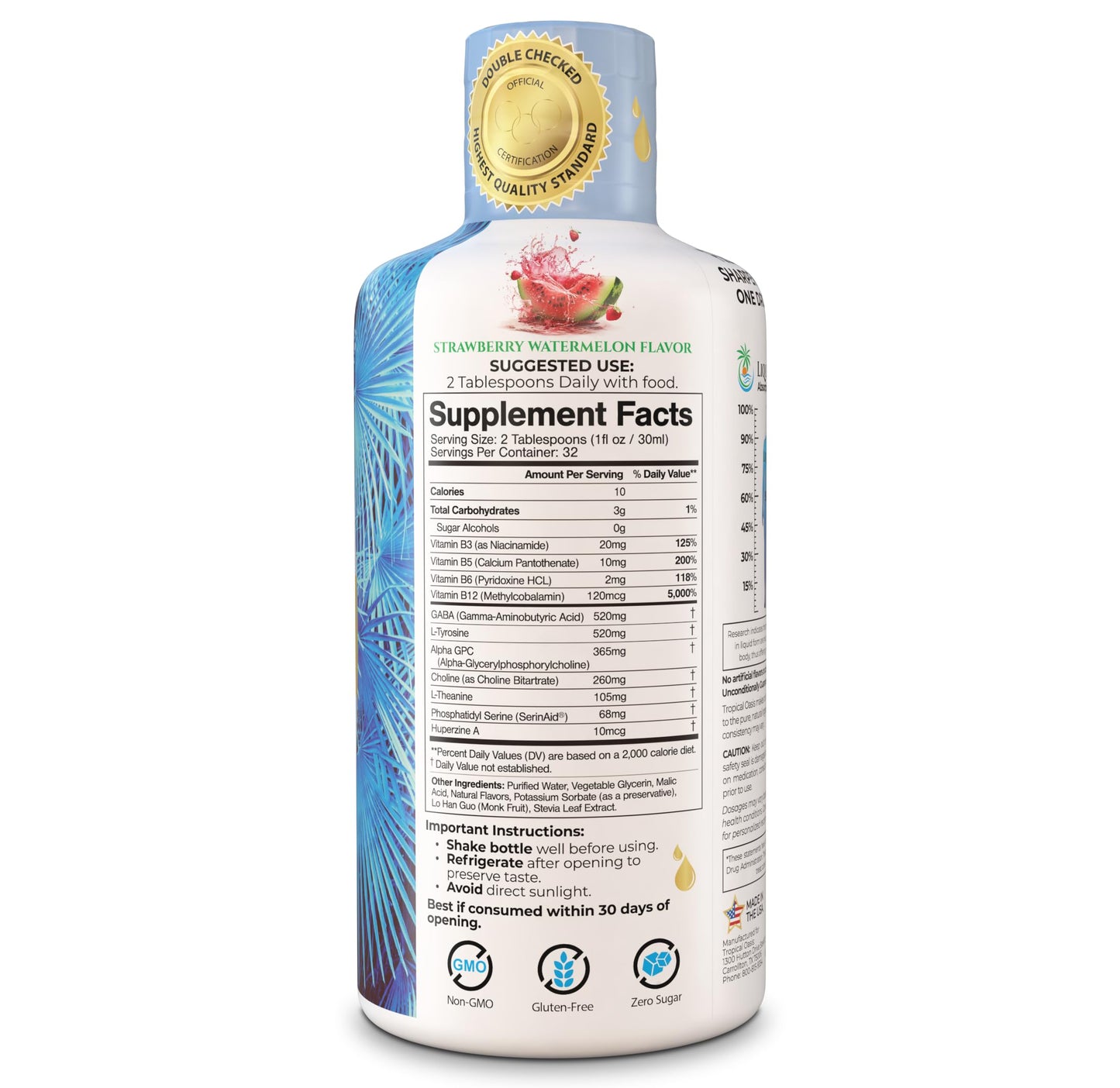 Tropical Oasis - Brain Power | Liquid Nootropic Supplement - Promotes Mental Clarity, Focus, and Memory Retention (Unflavored, 32 Servings) Tropical Oasis