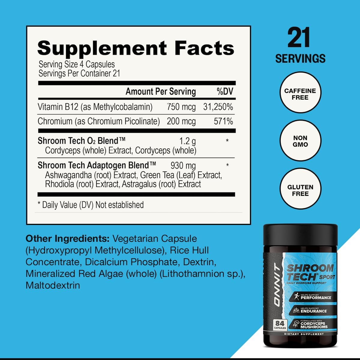 ONNIT Shroom Tech Sport Daily Exercise Support Capsules, Pre Workout Supplement with Cordyceps Mushrooms, Dietary Supplement for Daily Energy Support, 84 Count Gsupps Australia