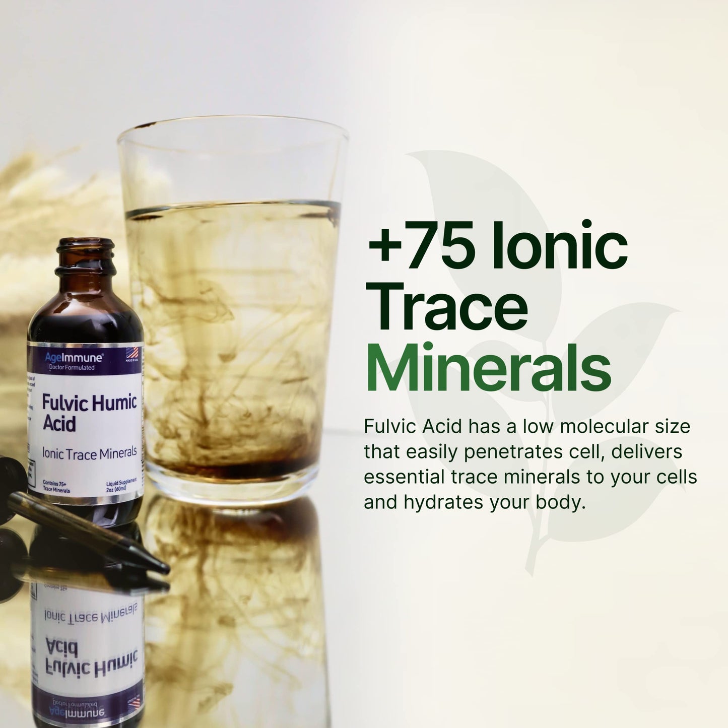 Fulvic Humic Acid 75 + Trace Minerals Liquid Supplement - Plant Derived in USA - Fulvic Acid Minerals Concentrate for Energy, Gut Health and Hydration AgeImmune