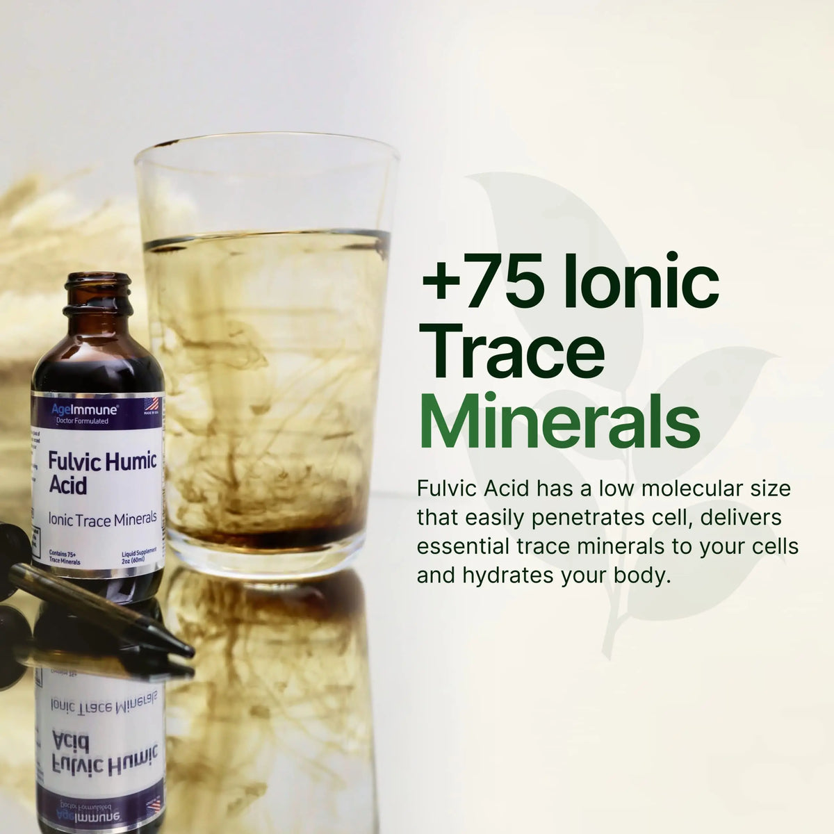 Fulvic Humic Acid 75 + Trace Minerals Liquid Supplement - Plant Derived in USA - Fulvic Acid Minerals Concentrate for Energy, Gut Health and Hydration AgeImmune