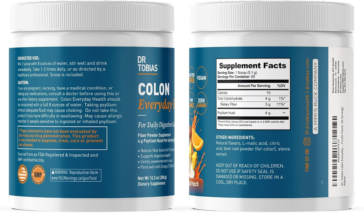 Dr. Tobias Colon 14 Day Cleanse & Colon Everyday Health Fruit Punch – Short-Term Colon Cleanser & Daily Psyllium Fiber Drink for Gut Health and Digestive Regularity Gsupps Australia