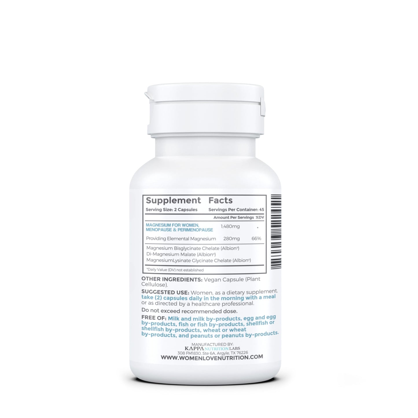 WOMEN LOVE NUTRITION, Magnesium for Women, Menopause & Peromenopause (90 Capsules) WOMEN LOVE NUTRITION