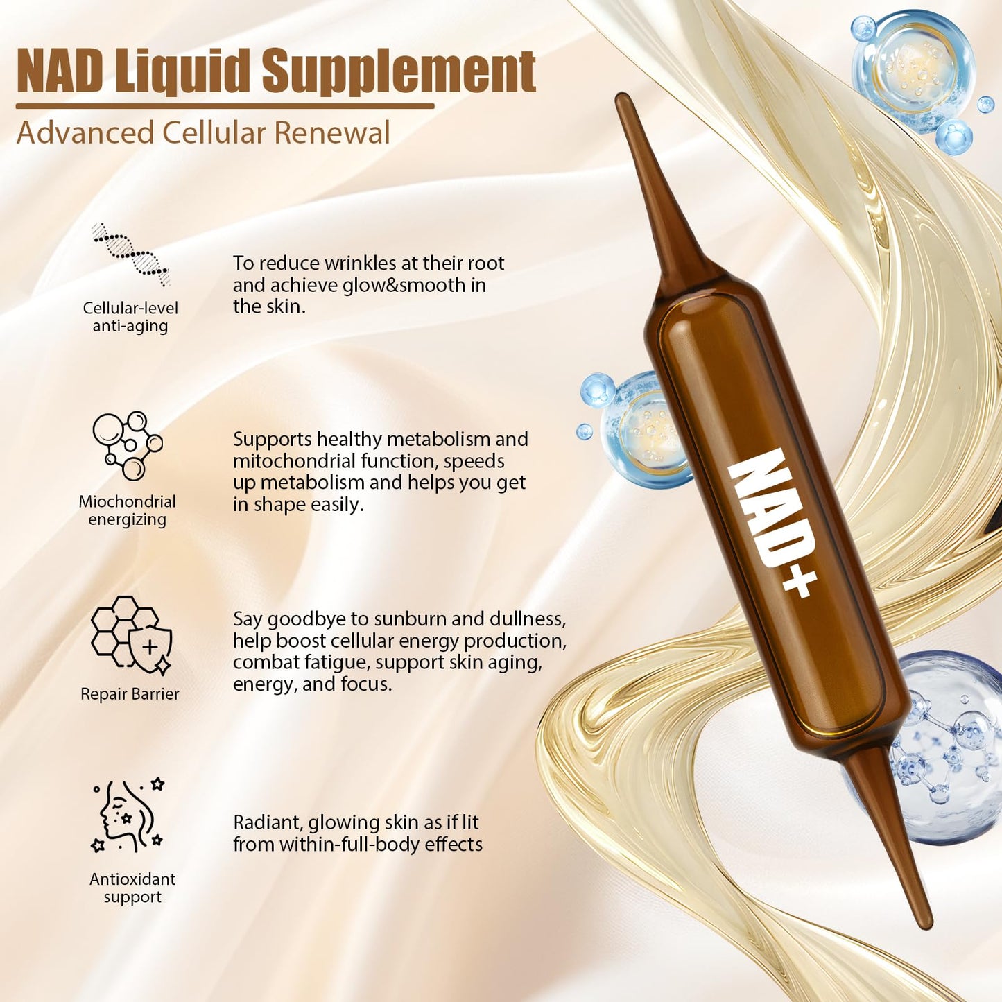 NAD+Advanced Cellular Renewal - 1200mg NAD+Liquid Supplements for Energy & Focus - 10 Vials (1) Lexenic