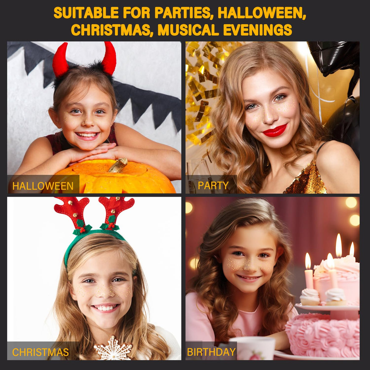 8 Pcs Gold Temporary Glitter Freckles Face Tattoo for Birthday and Party LADDYFOX