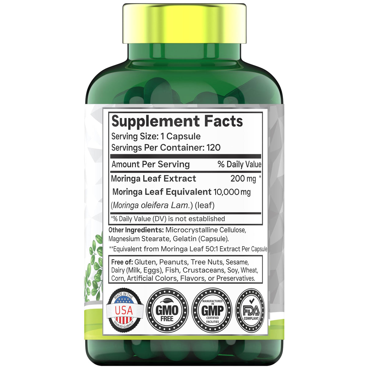 tnvitamins Moringa Capsules 10,000 mg - 120 Capsules | High Potency Moringa Leaf Extract Superfood Supplement for Energy tnvitamins