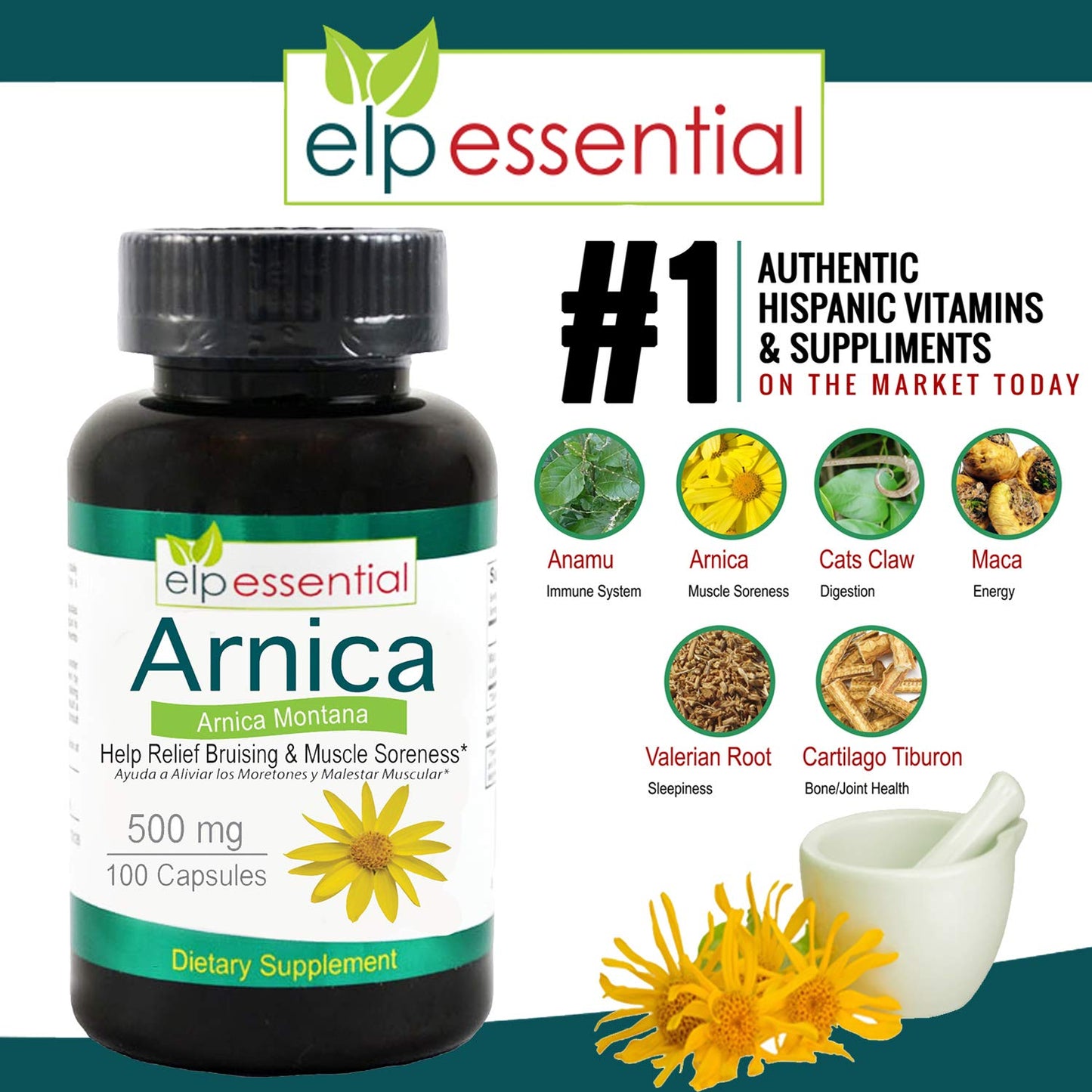 ELP ESSENTIAL Arnica Montana Capsules 100 Capsules ELP ESSENTIAL