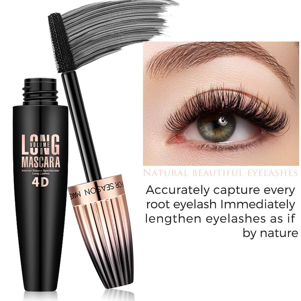 4D Silk Fiber Lash Mascara, Waterproof Long Lasting Mascara Black Volume and Length Natural, Exquisitely Full, Lengthening Thickening Softer Fuller Lashes Amplify Smudge-Proof Eyelash Mascaras,1 Pack FGHJ