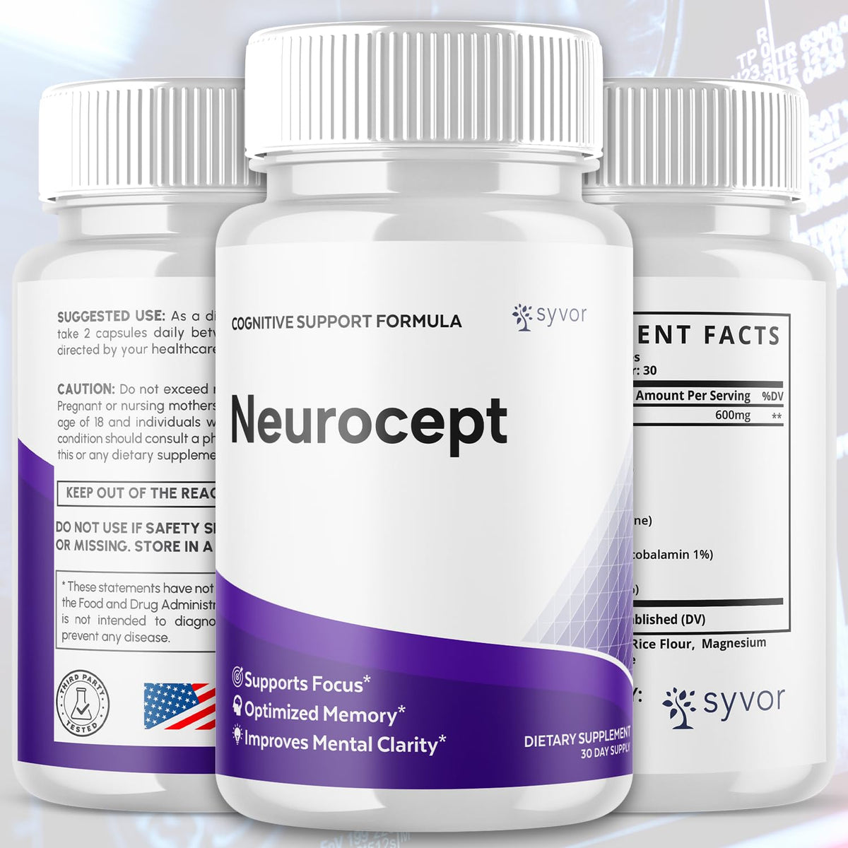(2 Pack) Neurocept Capsules, Official Neurocept Brain Supplement Pills with All Natural Ingredients, Advanced Formula Support Pills with Max Strength Premium Vitamins for Women & Men (120 Capsules) Syvor