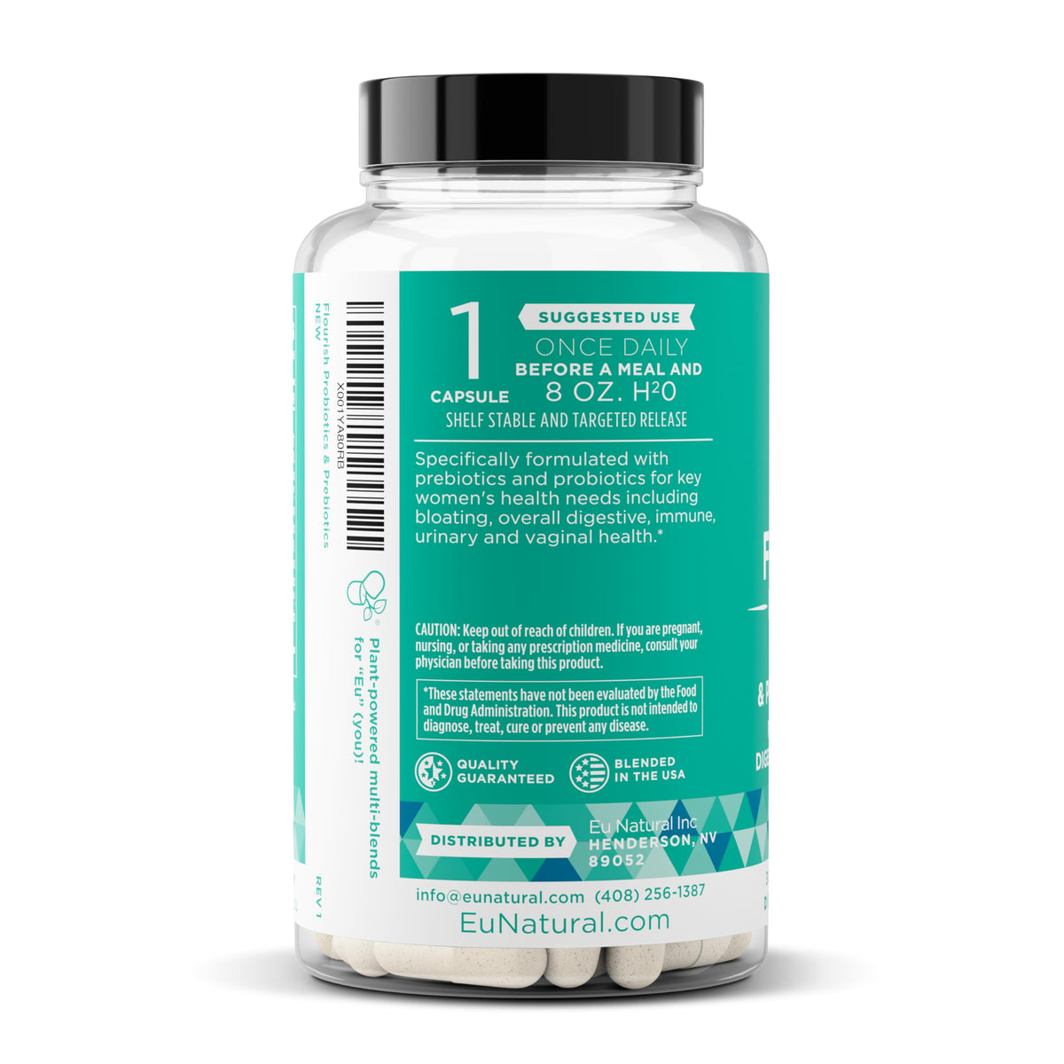 Flourish Probiotics + Prebiotics for Women - Gut and Digestion, Urinary Tract, Reduce Bloating, Vaginal Health - 18 Clinically Proven Strains, 14 Billion CFU - 30 Shelf-Stable Mini Vegan Capsules Eu Natural