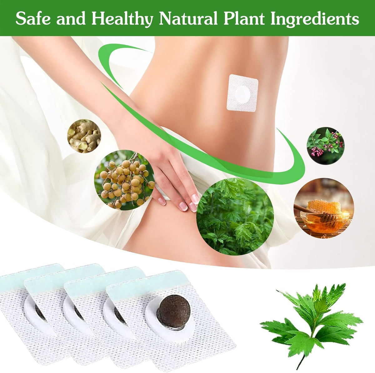 Mugwort Belly Patch,30Pcs Natural Wormwood Essence Pills and 30Pcs Belly Sticker, Moxa Hot BENJEN