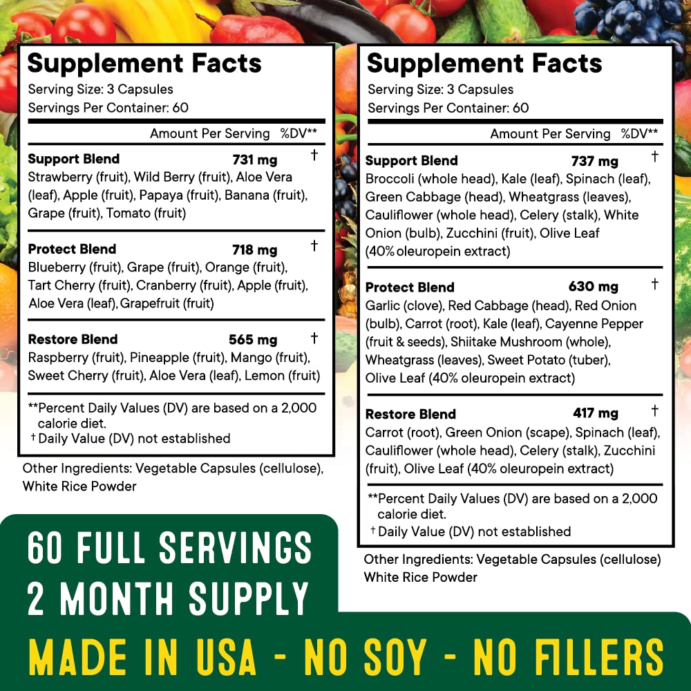 Superfood Fruit and Veggie Supplement - Fruit and Veggie Capsules 100% Whole Super Fruits and Super Vegetables Supplements & Vitamins, with Beta Carotene (720 Count (Pack of 4)) Superfood MD