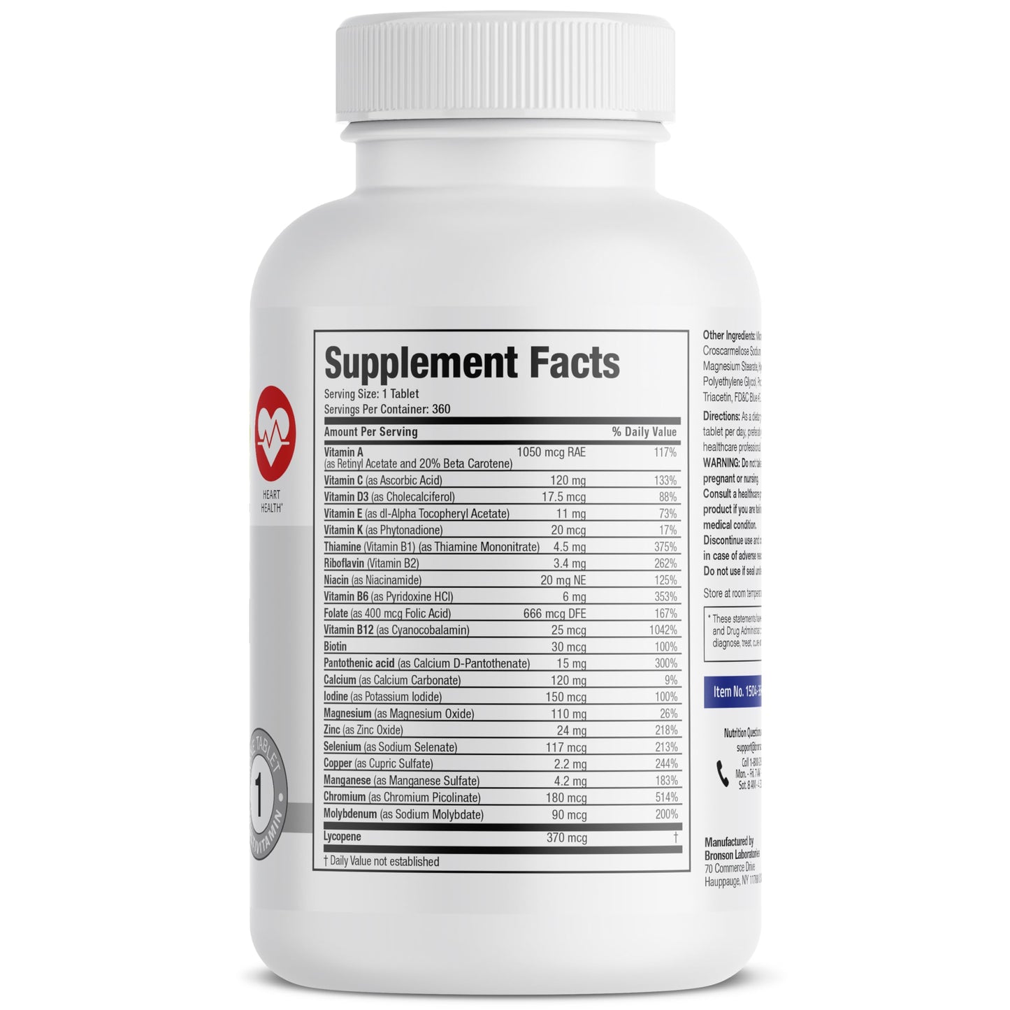 Bronson ONE Daily Mens 50+ Complete Multivitamin Multimineral, 360 Tablets Bronson