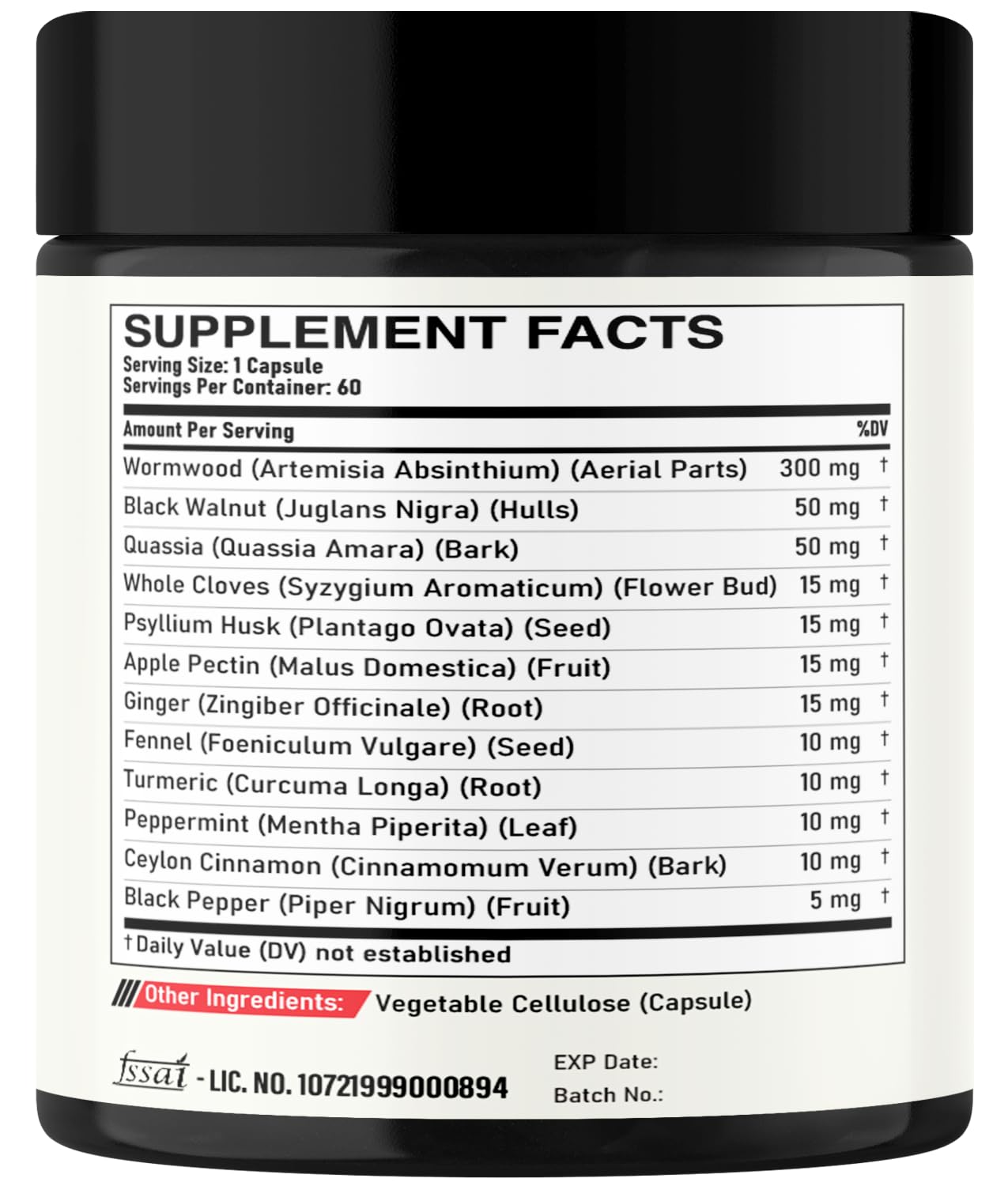 DEDICAD 12in1 Wormwood Capsules Black Walnut Cloves, Ginger, Turmeric Curcumin & Black Pepper - Immune System - 60 Capsules DEDICAD
