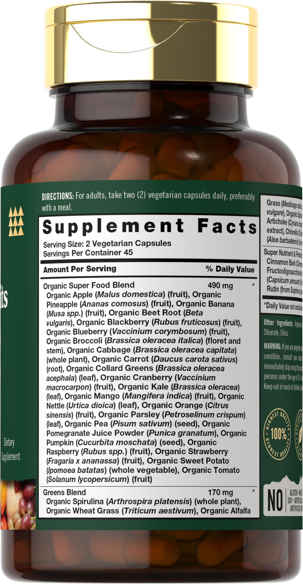 Tahoe Nutritionals Super Fruits and Veggies Capsules | 90 Count | Vegetarian, Non-GMO and Gluten Free Supplement Tahoe Nutritionals