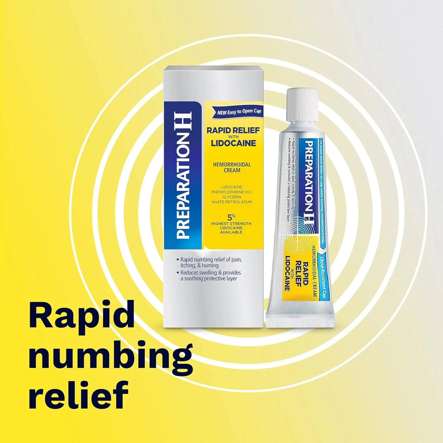 Preparation H Rapid Relief Hemorrhoid Cream with Lidocaine, Numbing Relief for Swelling, Pain, Burning and Itching - 1 Oz Tube Preparation H